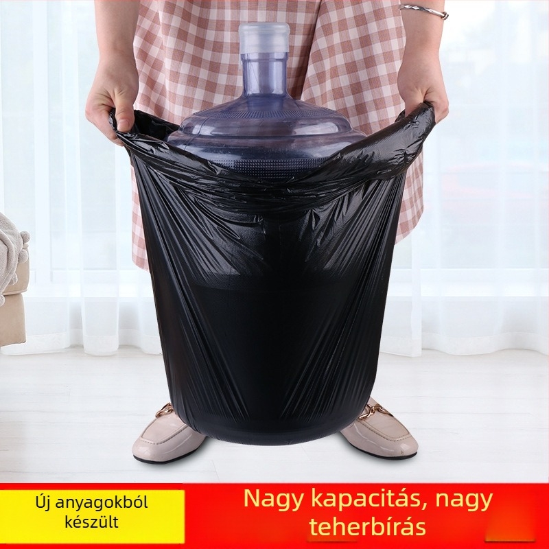 Egyszer használatos fekete konyhai szemeteszsákok, megnövelt vastagságú kivitelben, 60×80 cm, perforált könnyed szakadás, sík nyílás