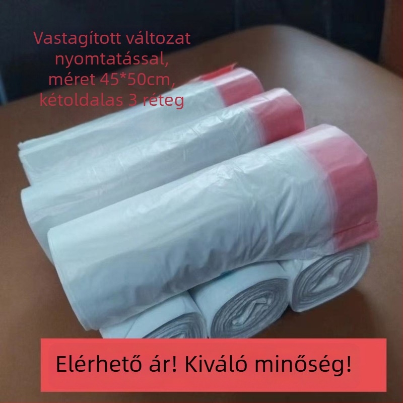 Vastagított szemeteszsák nyomtatható felülettel és vastag húzózsinóros szemetes, tisztításra és háztartásban