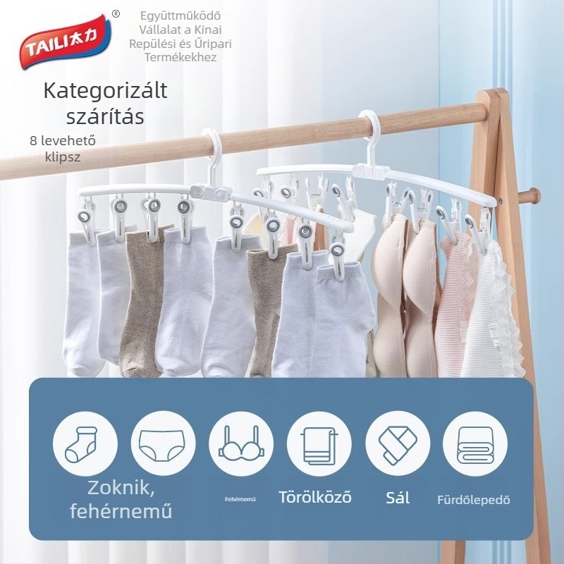 Taili összecsukható ruhaszárító állvány, több klipsz-szel, kollégiumi használatra, fehérnemű és zoknik szárítására, multifunkcionális