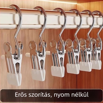Rozsdamentes acél nadrág- és szoknyaklipek kampókkal – multifunkcionális ruhatartó egy klippel
