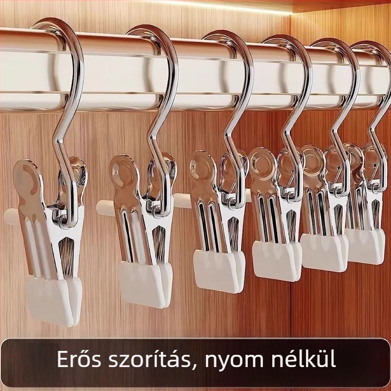 Rozsdamentes acél nadrág- és szoknyaklipek kampókkal – multifunkcionális ruhatartó egy klippel