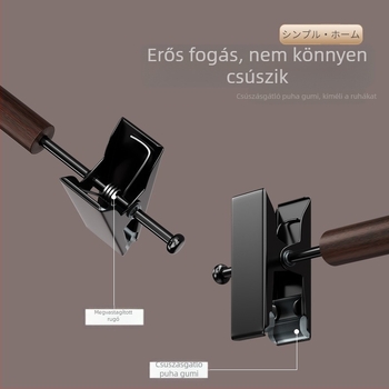 Fából készült ruhatartó vállfa nadrágklipszekkel, csúszásmentes, nordic stílusú