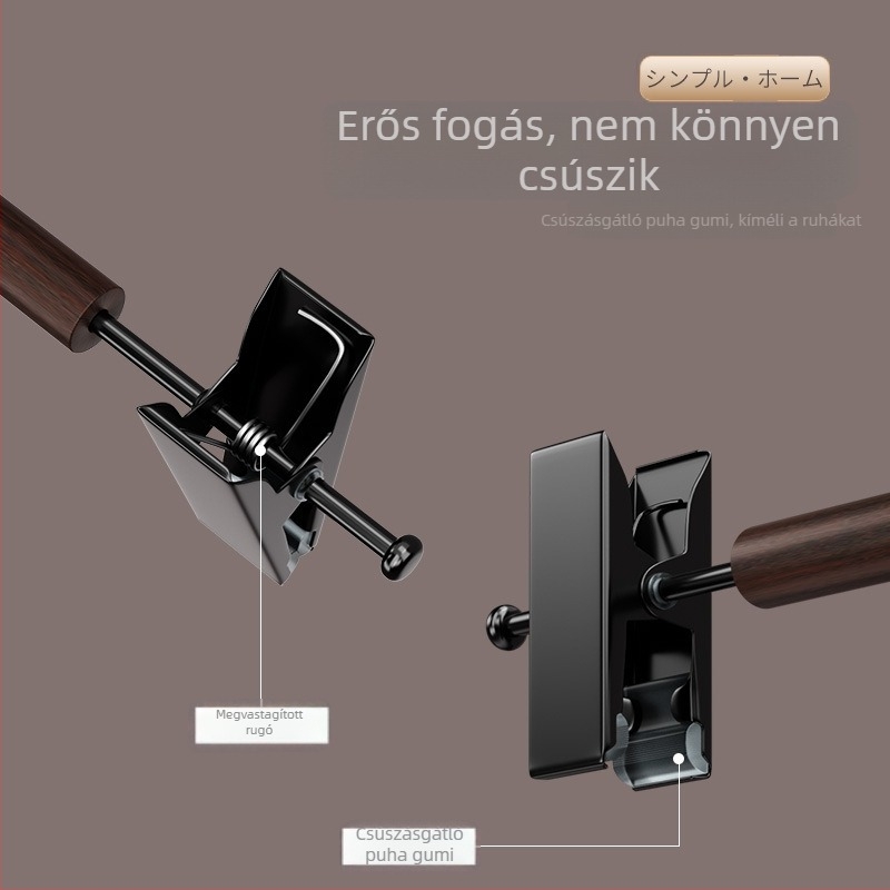 Fából készült ruhatartó vállfa nadrágklipszekkel, csúszásmentes, nordic stílusú