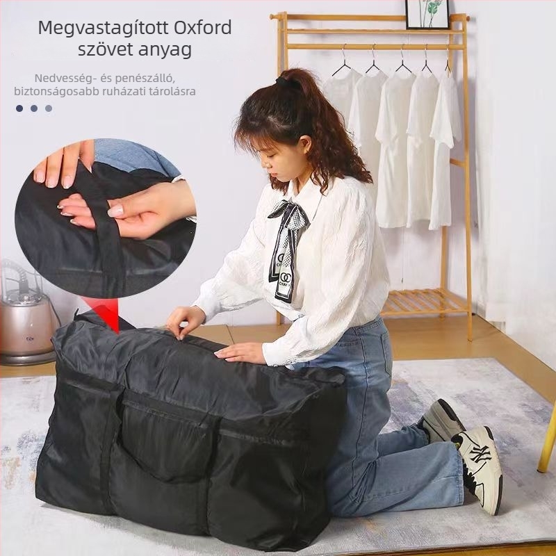 Oxford anyagú tároló táska ruhák számára, por- és nedvességálló, vastagabb paplan és ágynemű tárolására, költöztetéshez