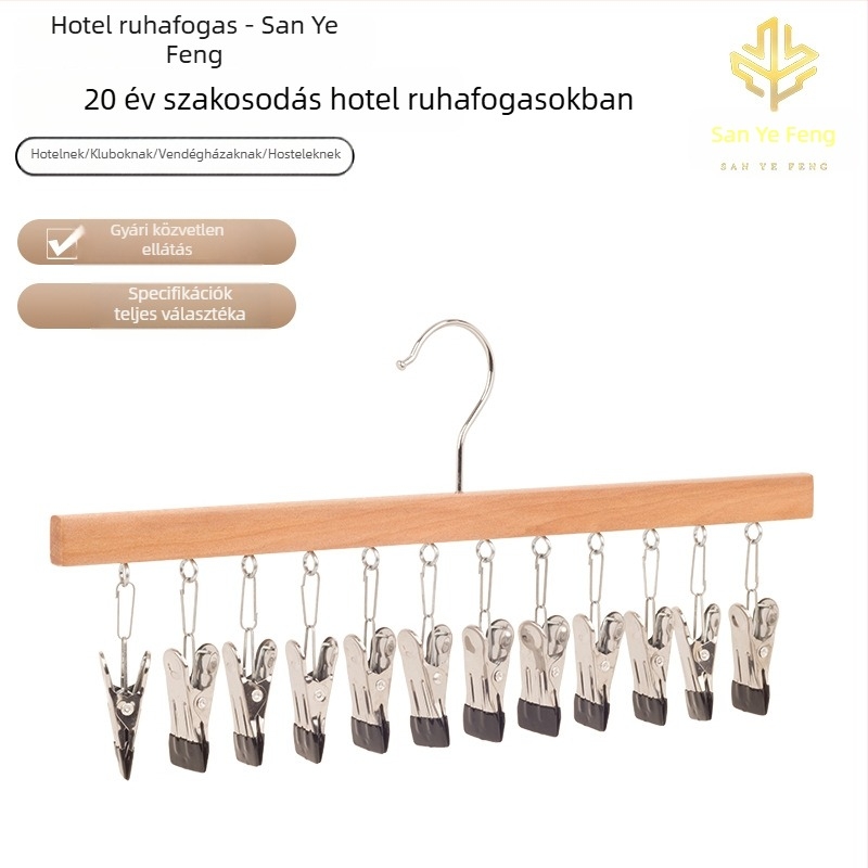 Fából készült multifunkcionális ruhafogas klipszekkel zoknikhoz, nadrágokhoz, sapkákhoz és fehérneműkhöz