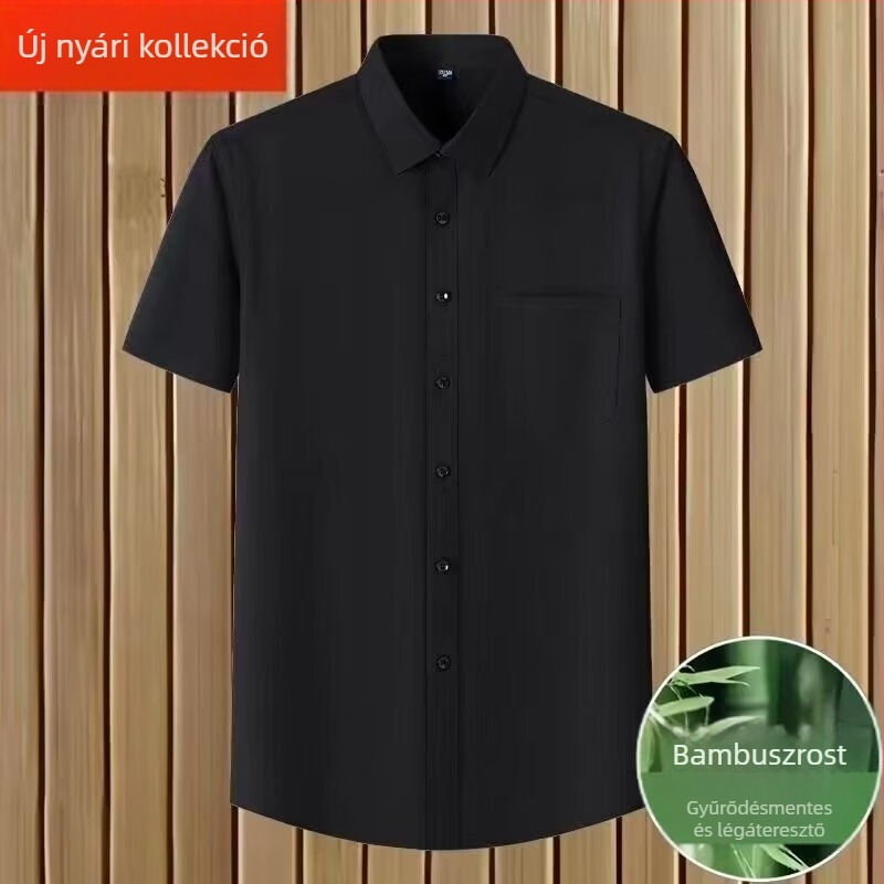 Férfi Ice Silk ing – üzleti formális rövid ujjú ing zsebbel, kék‑fehér, gyűrődésálló