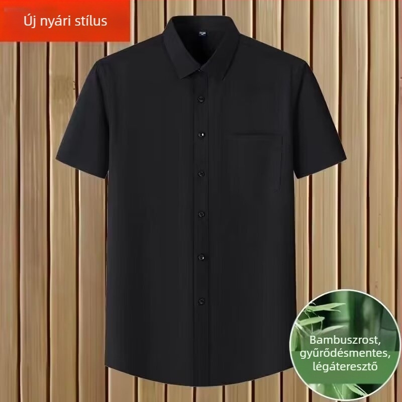 Férfi Ice Silk ing – üzleti formális rövid ujjú ing zsebbel, kék‑fehér, gyűrődésálló