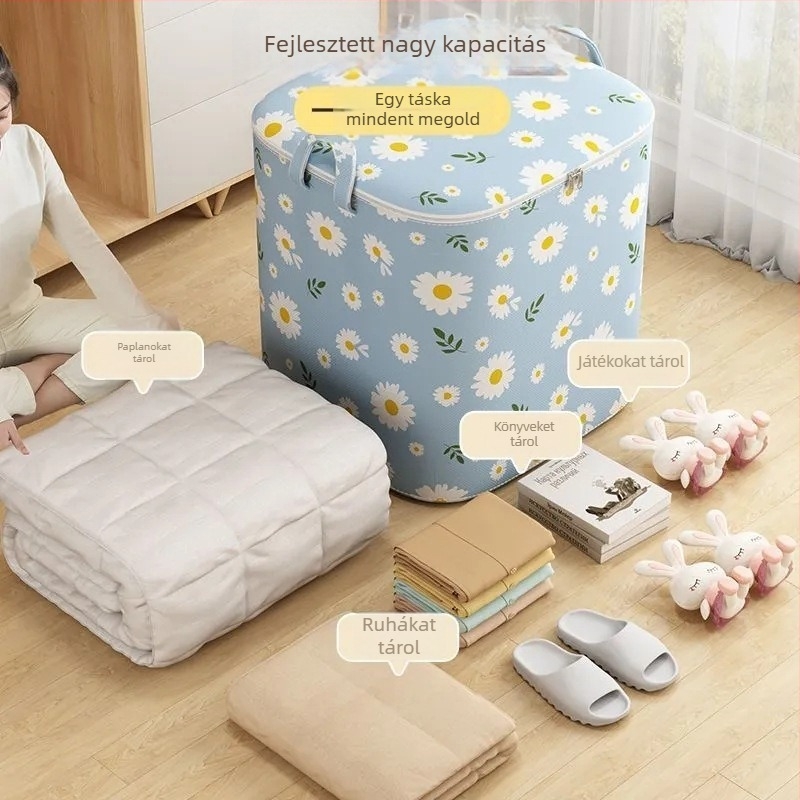 Daisy paplan tároló táska, megvastagított, extránagy kapacitású, kocka alakú, ruhákhoz és paplanokhoz