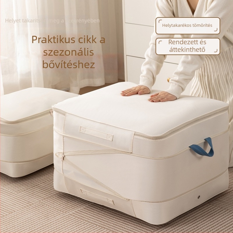 Paplanok és ruhák kompressziós tároló zsák, kubus alakú, nagy kapacitású