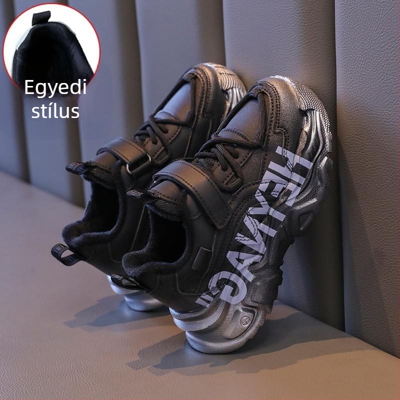 Gyerekek téli futócipő fleece béléses, koreai stílusú dad shoes, vastag talppal és csúszásmentes talppal, mindennapi viselet
