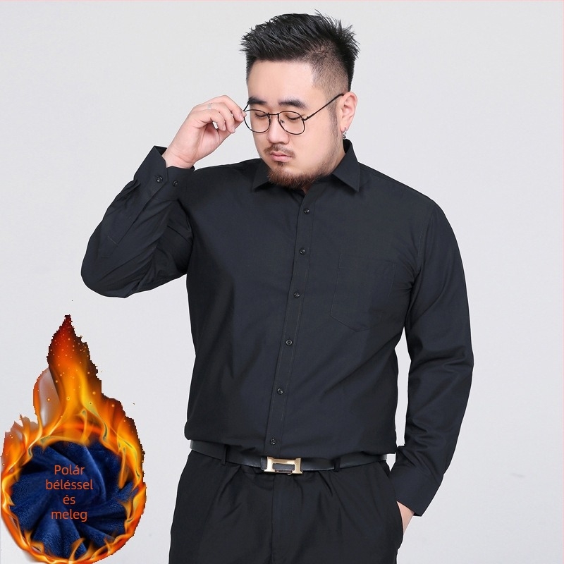 Férfi hosszú ujjú ing fleece-béléssel, meleg és vastag, egyszínű, munkaruházati felső, méretek S-8XL