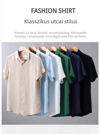 Férfi rövidujjú jacquard csíkos ing, vékony nyári szabás, laza szabás, UV védelem