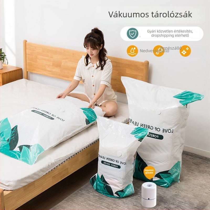 Vákuumos tároló tömörítő zsák paplanhoz és ruhákhoz, pumpával, otthoni vagy utazási használatra