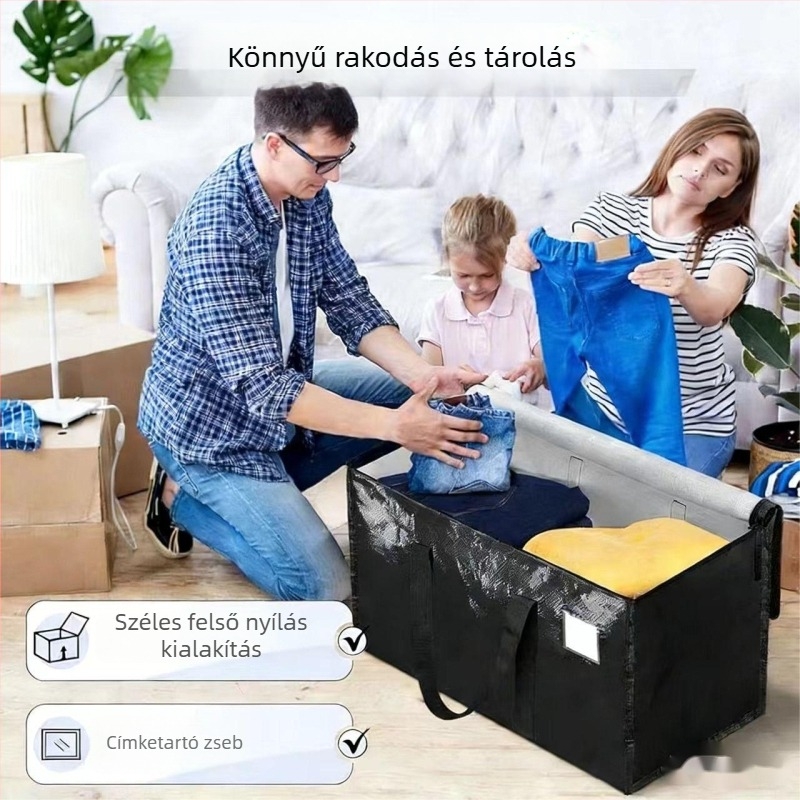 PE szövött táska filmbevonattal, összecsukható költöztető táska megerősített alappal, vízálló ágyneműtároló táska