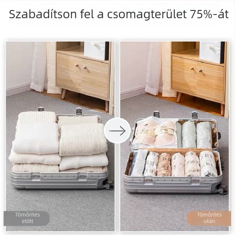 Kézzel görgő vákuum-kompressziós táska utazáshoz — pumpa nélkül zárt ruhatárolás a bőröndben