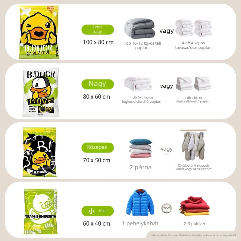 Pumpa nélküli vákuumos tömítő zsák paplanok és ruhák tárolására – 3D tárolózsák