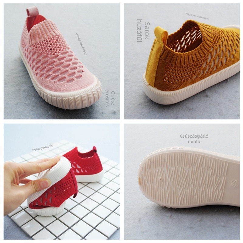 Nyári gyerekcipő légáteresztő hálós anyagból, fehér slip-on uniszex
