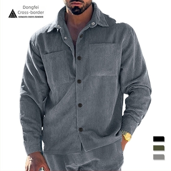 Férfi corduroy ing-jacke, slim fit, több zsebbel, hétköznapi viselet, európai méretek