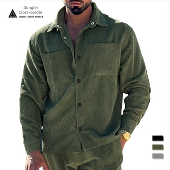 Férfi corduroy ing-jacke, slim fit, több zsebbel, hétköznapi viselet, európai méretek