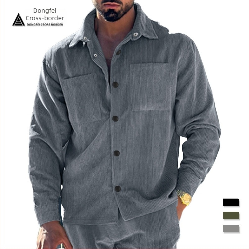 Férfi corduroy ing-jacke, slim fit, több zsebbel, hétköznapi viselet, európai méretek