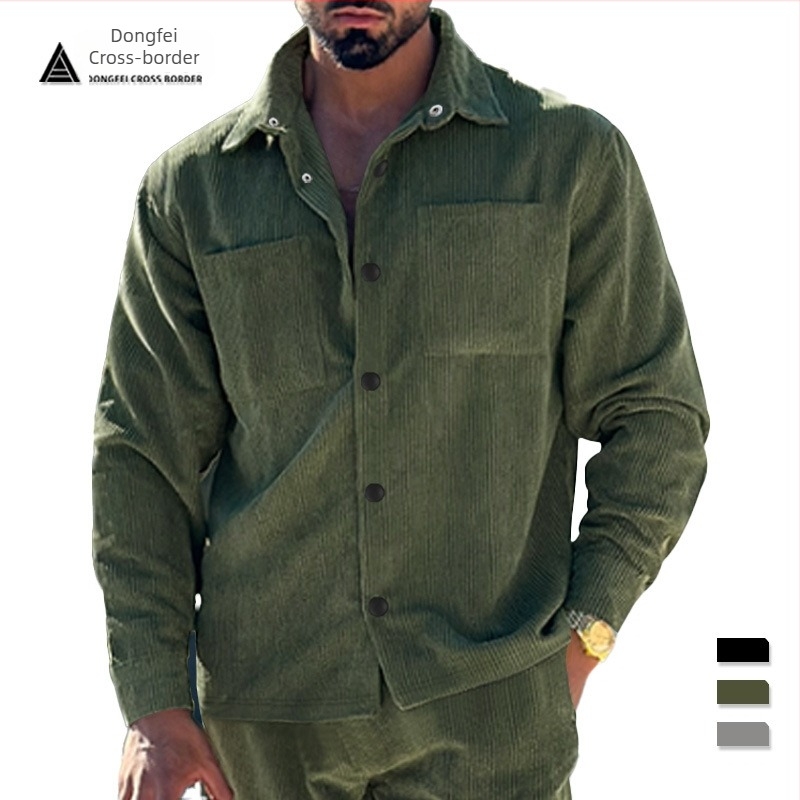 Férfi corduroy ing-jacke, slim fit, több zsebbel, hétköznapi viselet, európai méretek