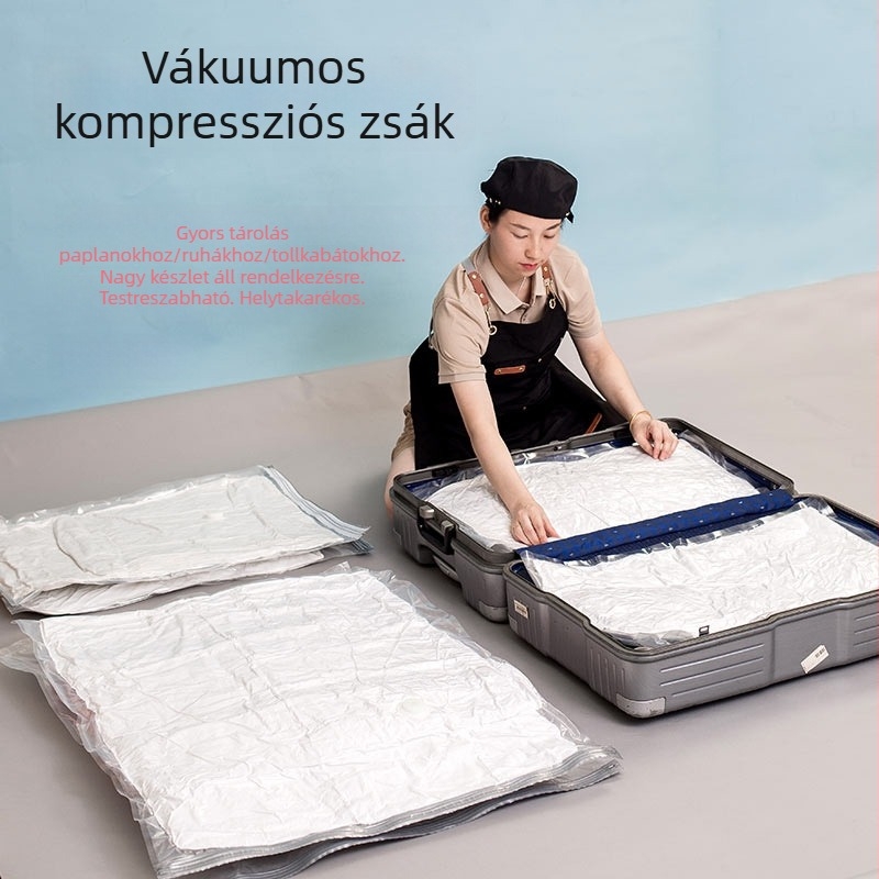 Vákum-kompressziós tároló tasakok ruhákhoz, paplanokhoz és pehelykabátokhoz – vastag tömítő tasakok
