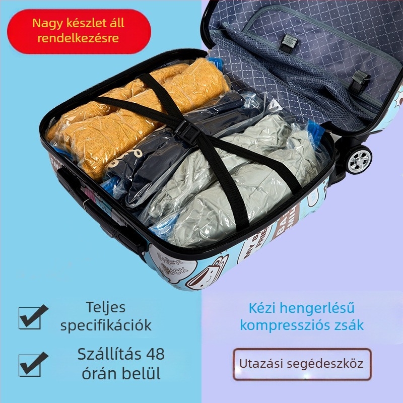 Átlátszó utazási tároló vákuumos tömörítő tasak, roló-stílusú kialakítás