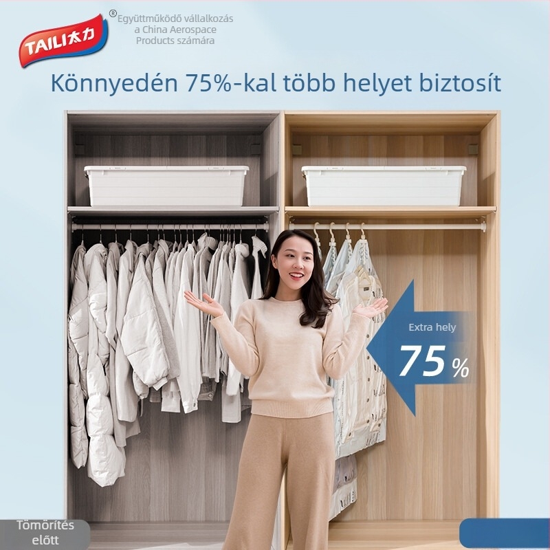 Taili vákuumos tömörítő táska ruháknak, függő tároló, pumpa nélkül, porvédő