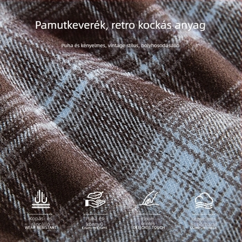 Tavasz–ősz retro kontrasztos flanel ing karos mintával, hosszú ujjú, laza szabású, férfi mindennapi viselet