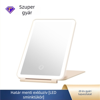 Összecsukható LED sminktükör háromszínű megvilágítással, szabályozható töltőfény és beépített tároló