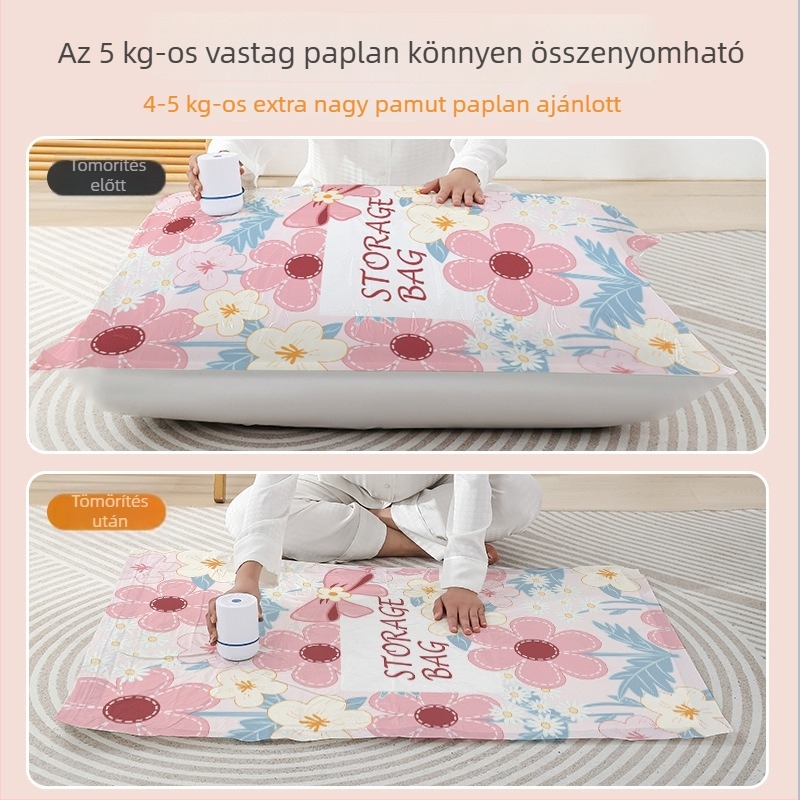 Erősített vákuum tároló tasak paplanok és ruhák számára, pumpával