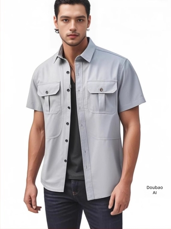 Férfi nyári rövid ujjú ing, gyorsan száradó, laza szabású, Ice Silk anyagból, casual/workwear stílus