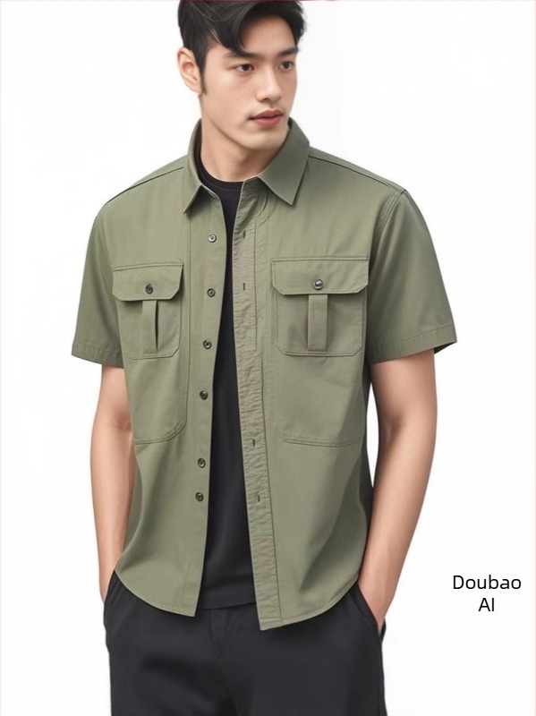 Férfi nyári rövid ujjú ing, gyorsan száradó, laza szabású, Ice Silk anyagból, casual/workwear stílus