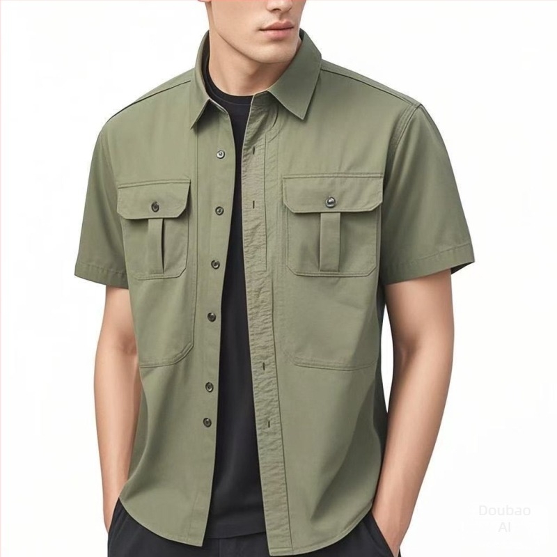 Férfi nyári rövid ujjú ing, gyorsan száradó, laza szabású, Ice Silk anyagból, casual/workwear stílus
