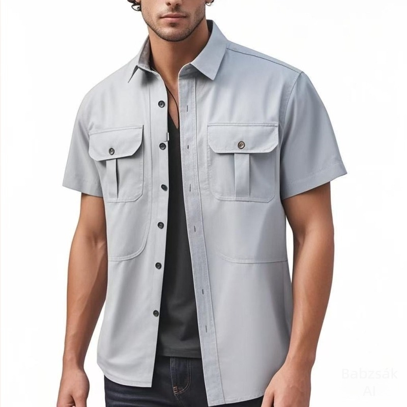 Férfi nyári rövid ujjú ing, gyorsan száradó, laza szabású, Ice Silk anyagból, casual/workwear stílus