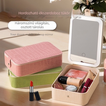 Hordozható LED-es sminktükör világítással, Instagram-stílusú, egymásra tehető kis tükör LED-tároló dobozzal