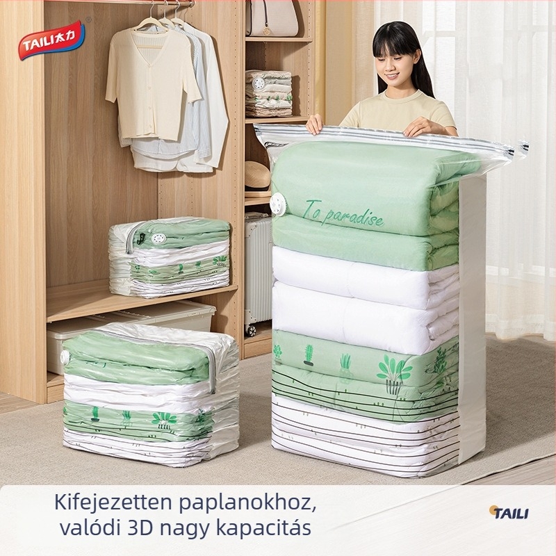 Taili vákuum tömörítő zsákok ruhák és paplanok tárolására – zárás és tárolás pumpa nélkül