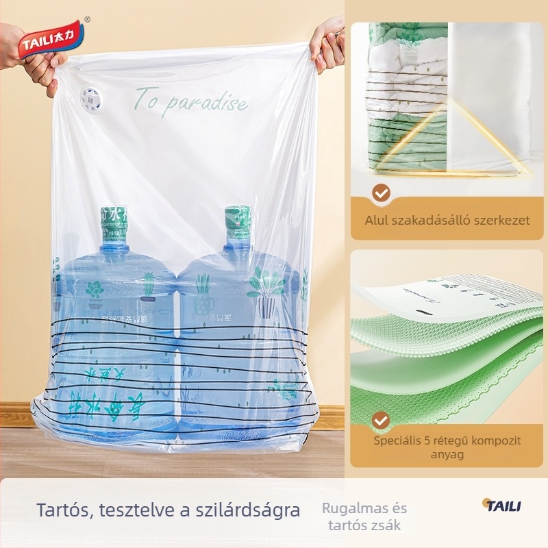 Taili vákuum tömörítő zsákok ruhák és paplanok tárolására – zárás és tárolás pumpa nélkül
