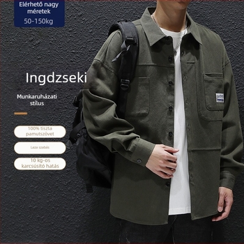 Férfi hosszú ujjú ing 100% pamutból, japán stílus, laza szabás, plusz méret, oversize, őszi 2024
