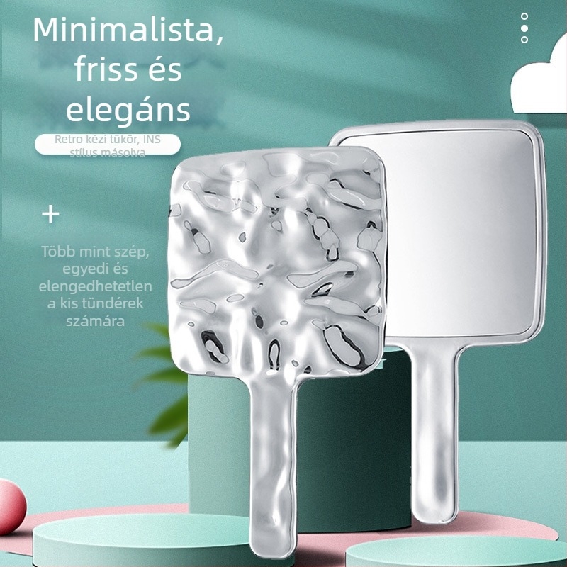 Elektroplatált sminktükör, négyszögletes víz mintázatú tervezés, hordozható kézi szépség-tükör