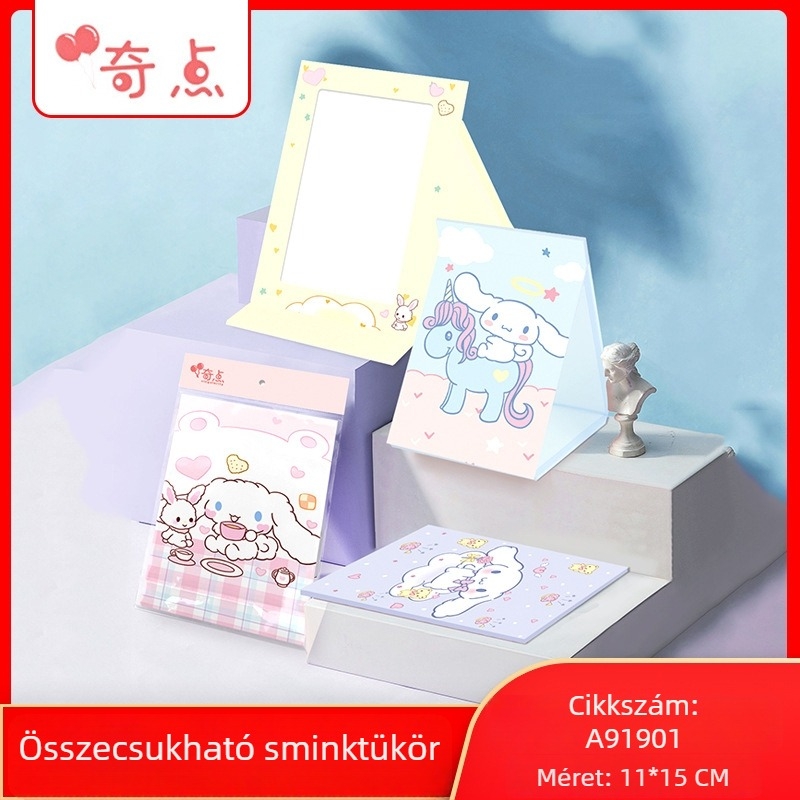 Kézzel festett karikatúra motívumú hajtogatható sminktükör, HD asztali tükör, hordozható diákoknak