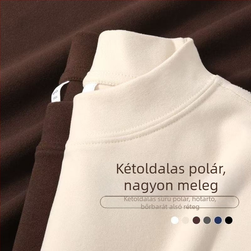 Férfi hosszú ujjú felső brushed velúr textúrával, középmagas gallérrel, egyszínű őszi-téli szezonra