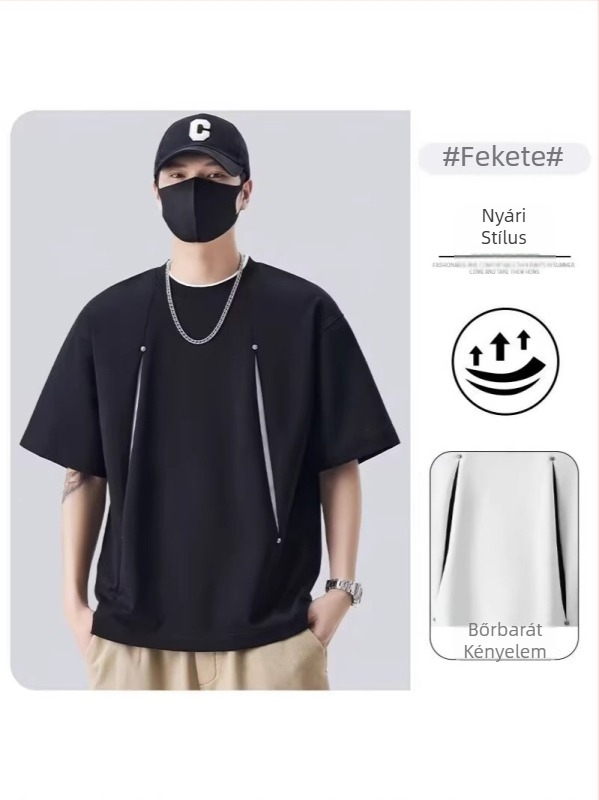 2026-os férfi rövid ujjú póló, modern stílus, európai–amerikai hip-hop befolyás, laza nyári felső