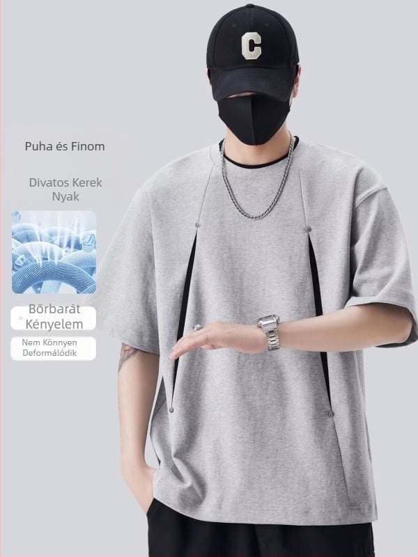 2026-os férfi rövid ujjú póló, modern stílus, európai–amerikai hip-hop befolyás, laza nyári felső