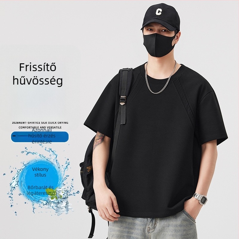 Férfi nyári vékony, légáteresztő rövid ujjú póló laza szabással, kényelmes és divatos