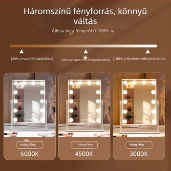 Hollywood LED okos sminktükör LED izzókkal, háromszínű világítással, asztali sminktükör a fürdőszobába, hálózatról működik