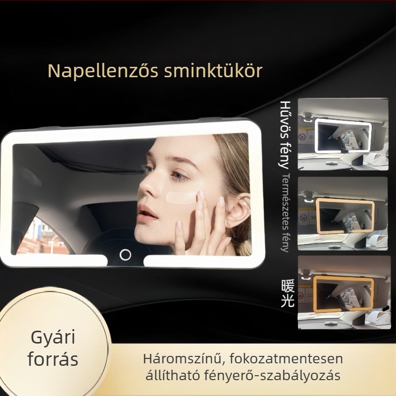 Autó napellenzőjéhez sminktükör LED világítással, törésálló, HD tükör.