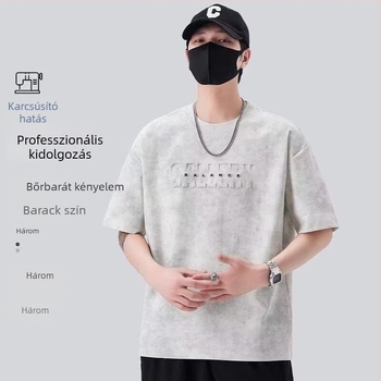 Tie-dye jégselyem rövid ujjú férfi póló, nyár 2026, lazán elegáns stílus