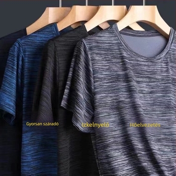 Férfi Ice Silk rövid ujjú póló nyárra, vékony, laza szabás, gyorsan száradó, kerek nyakú
