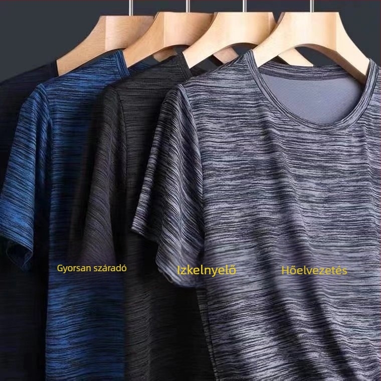 Férfi Ice Silk rövid ujjú póló nyárra, vékony, laza szabás, gyorsan száradó, kerek nyakú